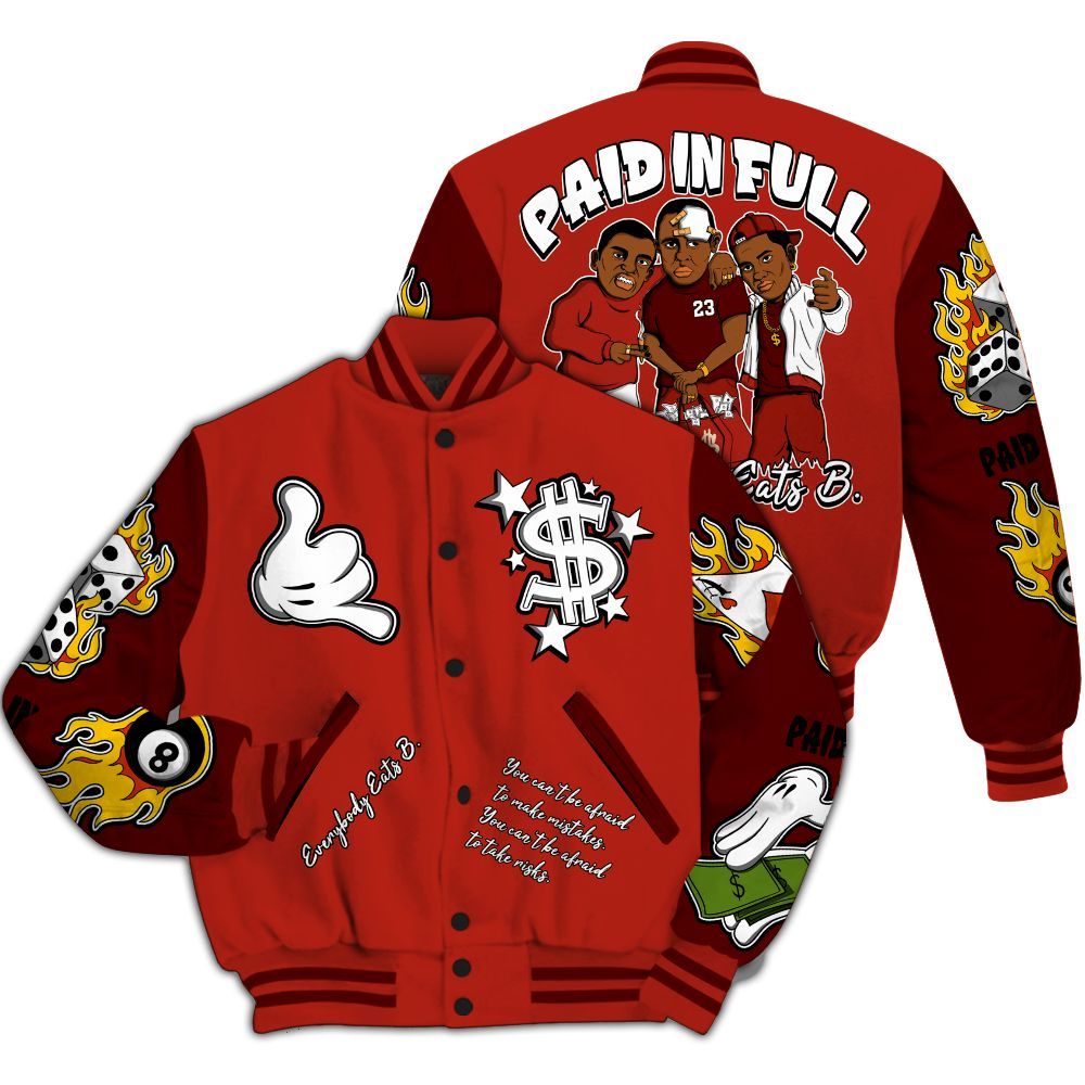 Varsity Jacket To Match SP Firewood Orange 4s - Funny Everybody Paid In Full Graphic All Over Print