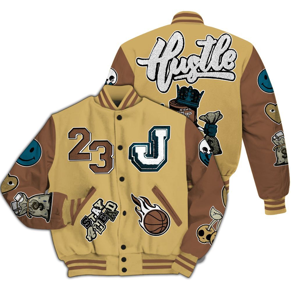 Varsity Jacket To Match Retro Cacao Wow 4s - Hustles Money Number 23 All Over Print