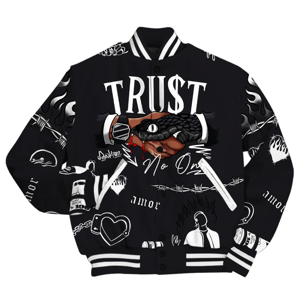 Varsity Jacket To Match White Thunder 4s Shirt, Snake Trust No One All Over Print