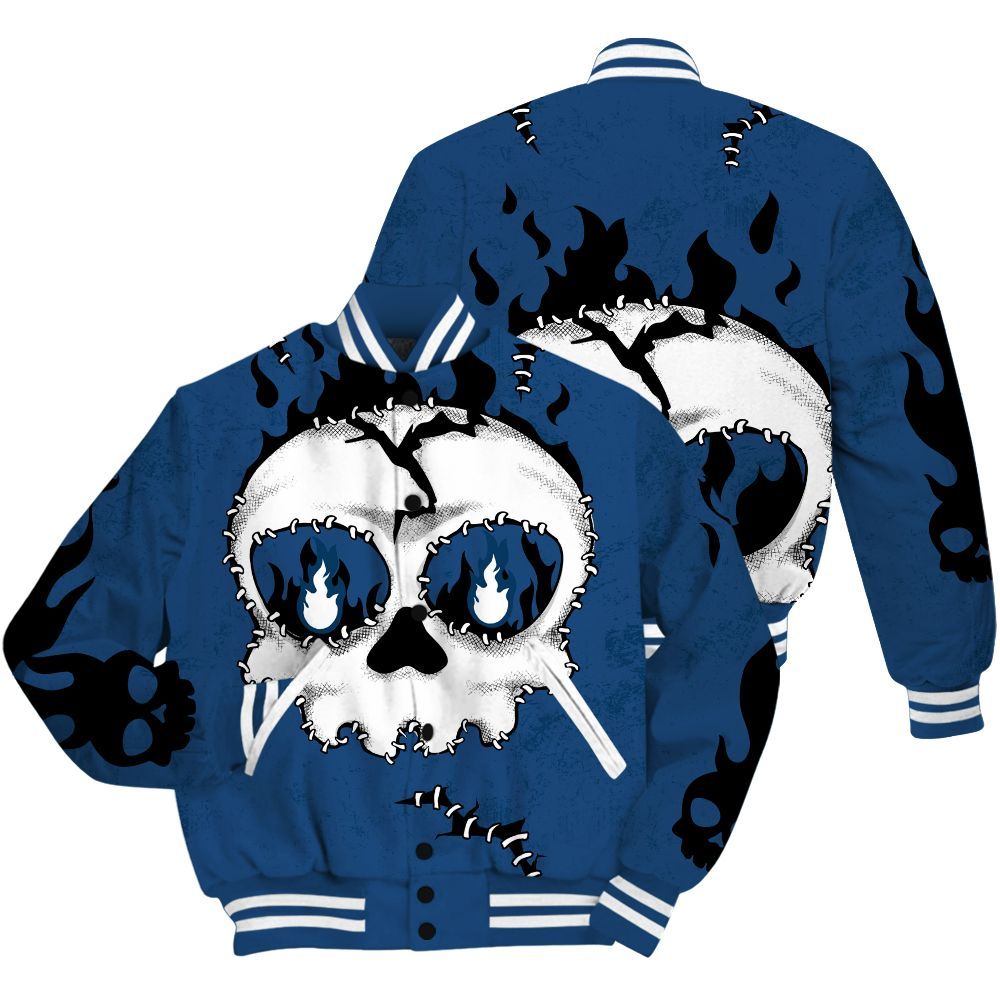 Varsity Jacket To Match High OG Midnight Navy 1s Shirt, Cracked Skull Stitches All Over Print