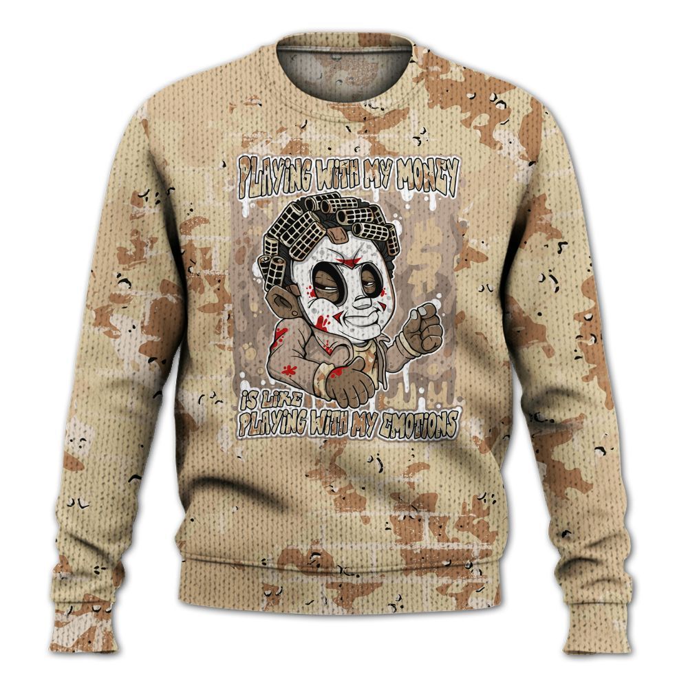 Knitted Sweater To Match Desert Camo 3s - Playing With My Money Graphic Halloween