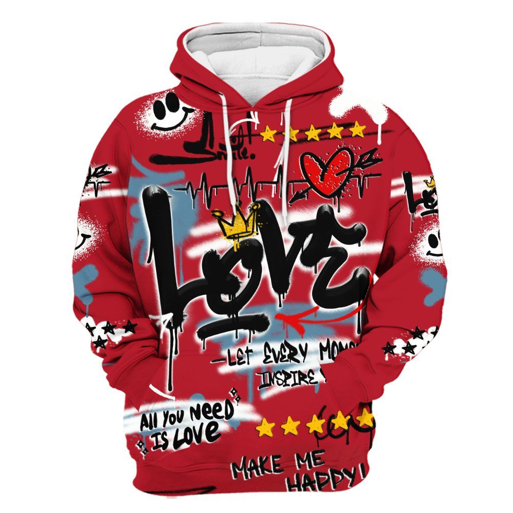 Hoodie To Match Retro Raging Bull 5s - Happy Love Beats Graffiti Streetwear All Over Print