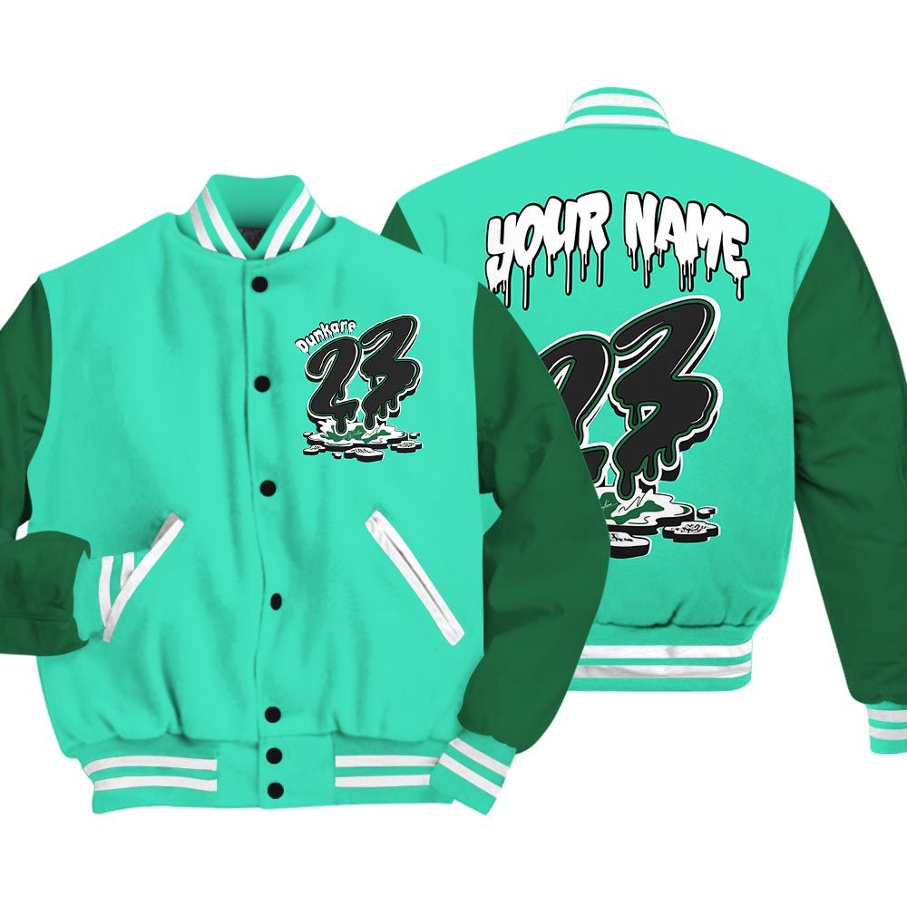 Varsity Jacket To Match Varsity Custom Name 23 Drip, 3 Green Glow Baseball - To Match Sneaker Black Green Glow 3s Graphic Tee 1904 HDT