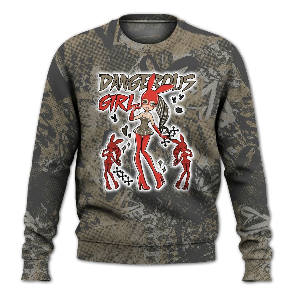 Sweatshirt To Match Olive 9s - Dangerous.Girl Heart Grunge All Over Print