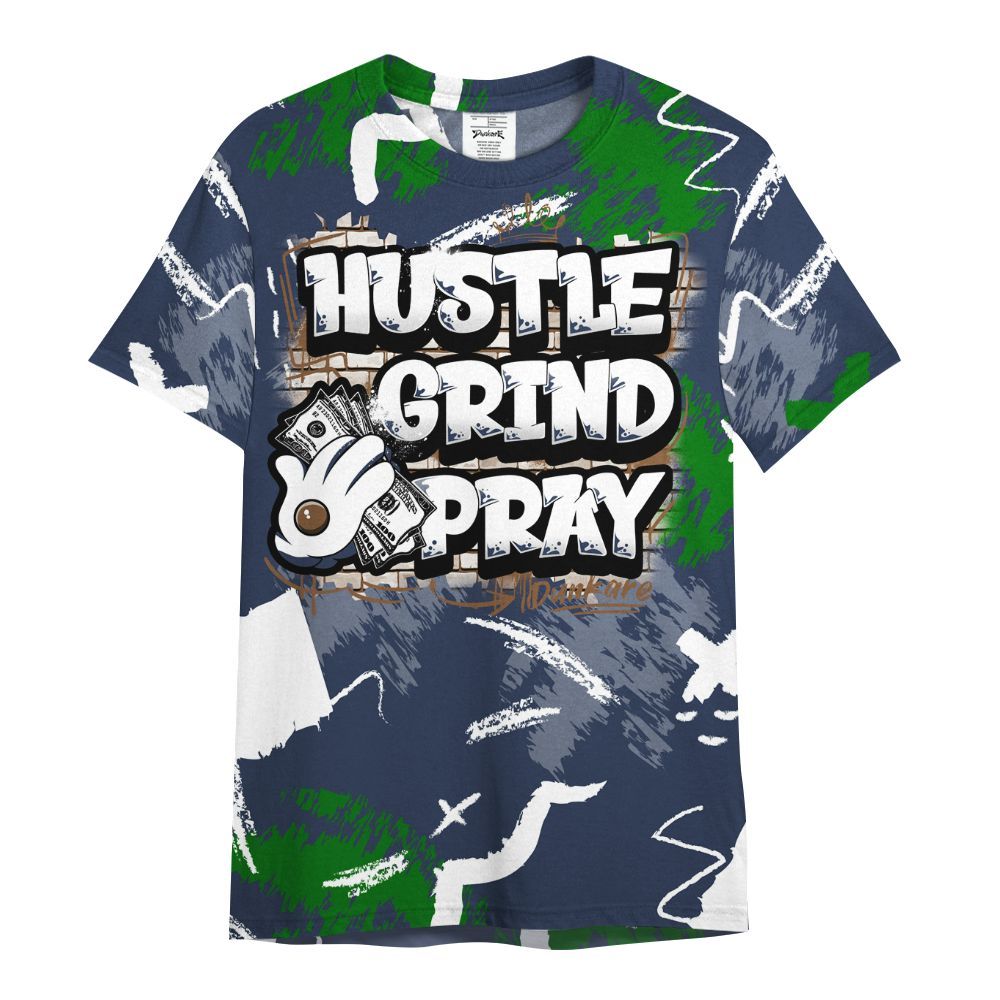 Shirt To Match Midnight Navy 13s - Hustle Grind Pray Retro All Over Print