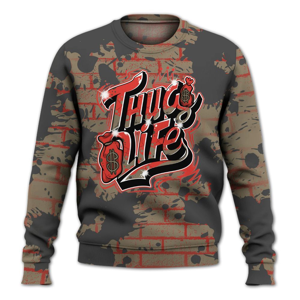 Sweatshirt To Match Olive 9s - Free Thug Living Graphic Brick Art All Over Print