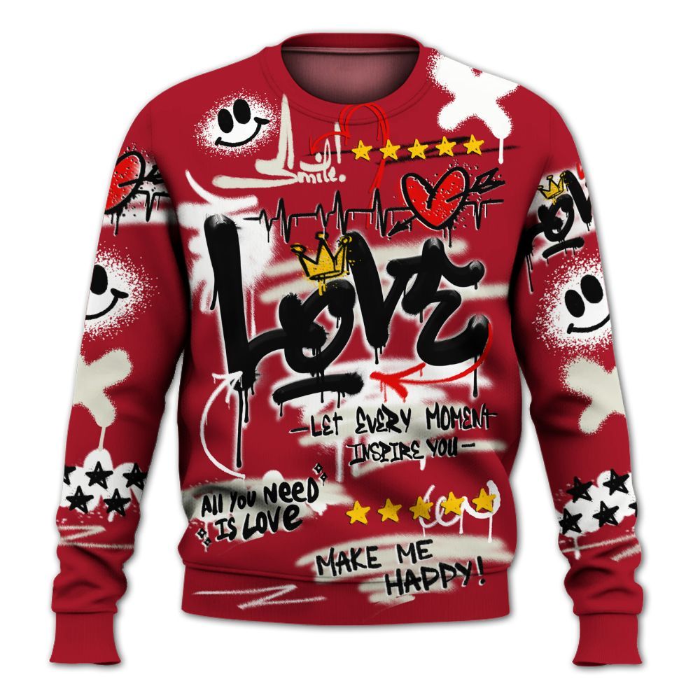 Sweatshirt To Match 2025 High OG Cinnabar 1s - Happy Love Beats Graffiti Streetwear All Over Print