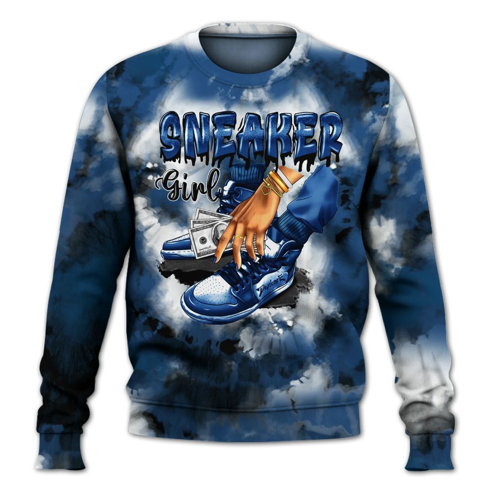 Sweatshirt To Match High OG Midnight Navy 1s - SNEAKER Girl Money Drip Tie Dye All Over Print