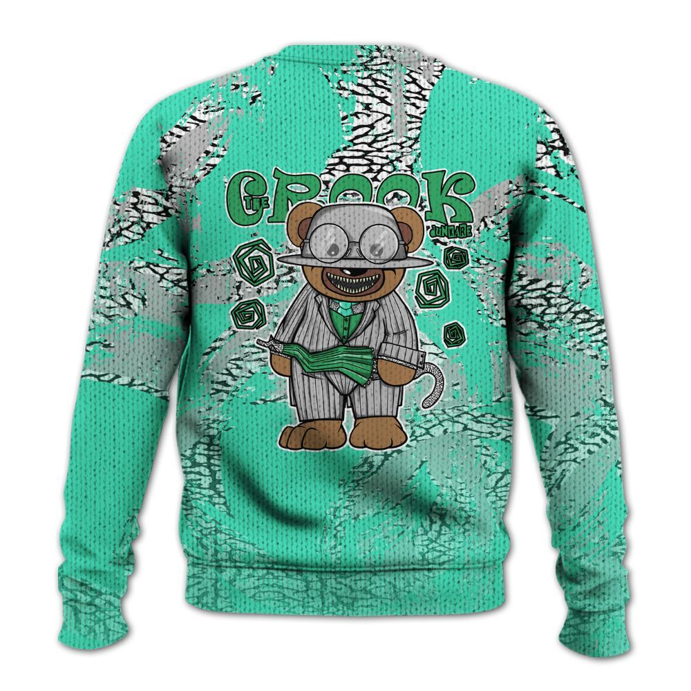 Knitted Sweater To Match Black Green Glow 3s - Swindler Bear Circle Slpash