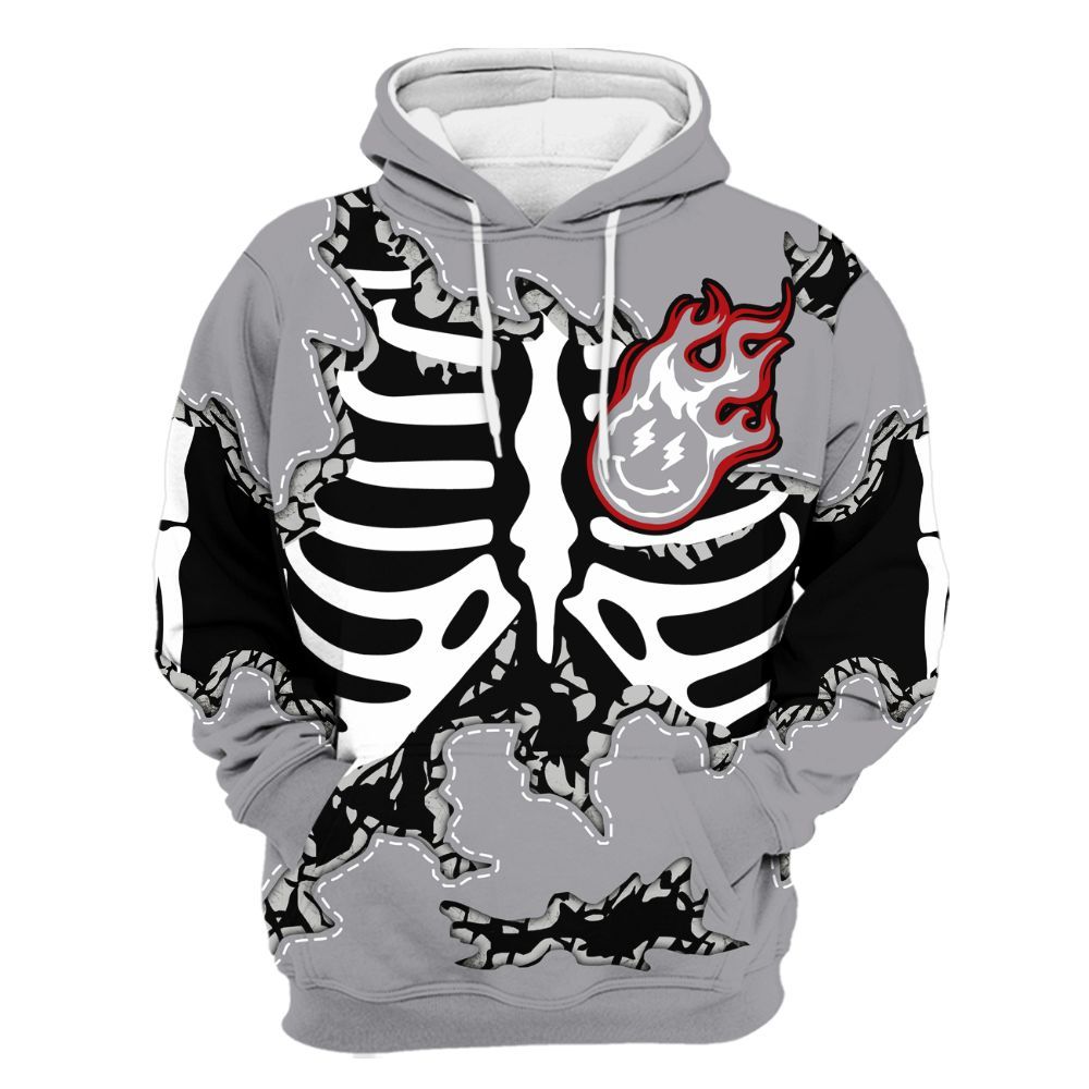Hoodie To Match Cement Grey 3s - Skeleton Smiley Face All Over Print