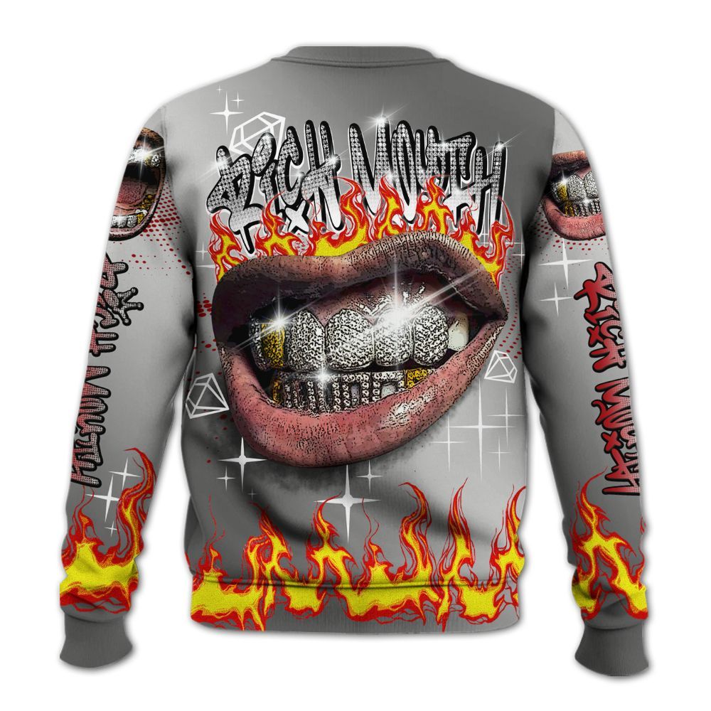 Sweatshirt To Match Metallic Silver 14s - Rich Mouth Fire Rap Retro 90s All Over Print