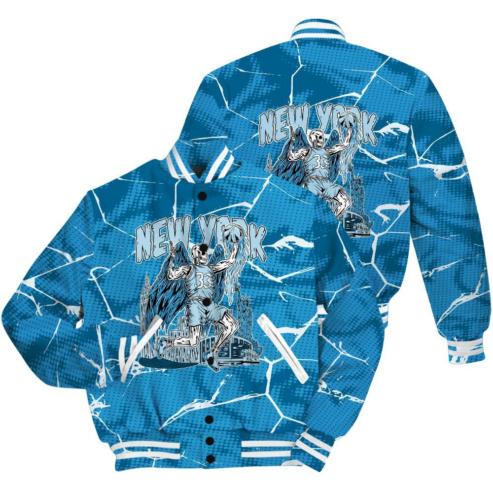 Varsity Jacket To Match Powder Blue 9s Shirt - Ewing Era Skeleton Crack All Over Print