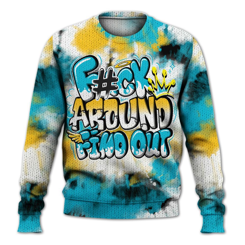 Knitted Sweater To Match Retro Aqua 5s - Tie Dye FK Around Find Out