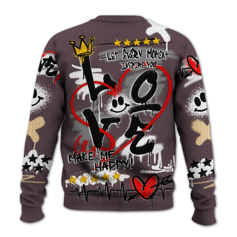 Knitted Sweater To Match AMM Black 3s - Happy Love Beats Graffiti Streetwear