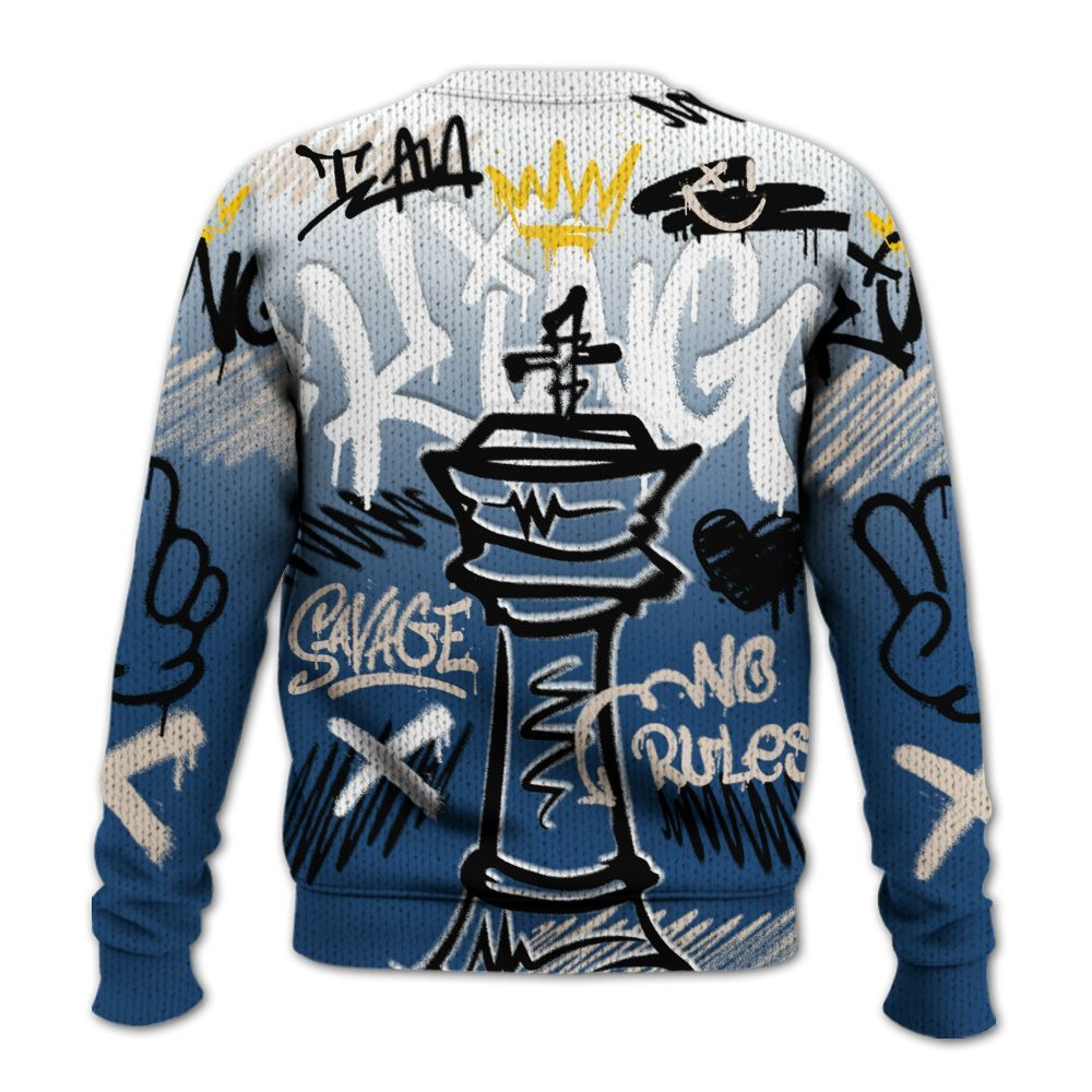 Knitted Sweater To Match High OG Midnight Navy 1s - Street King Chess Streetwear