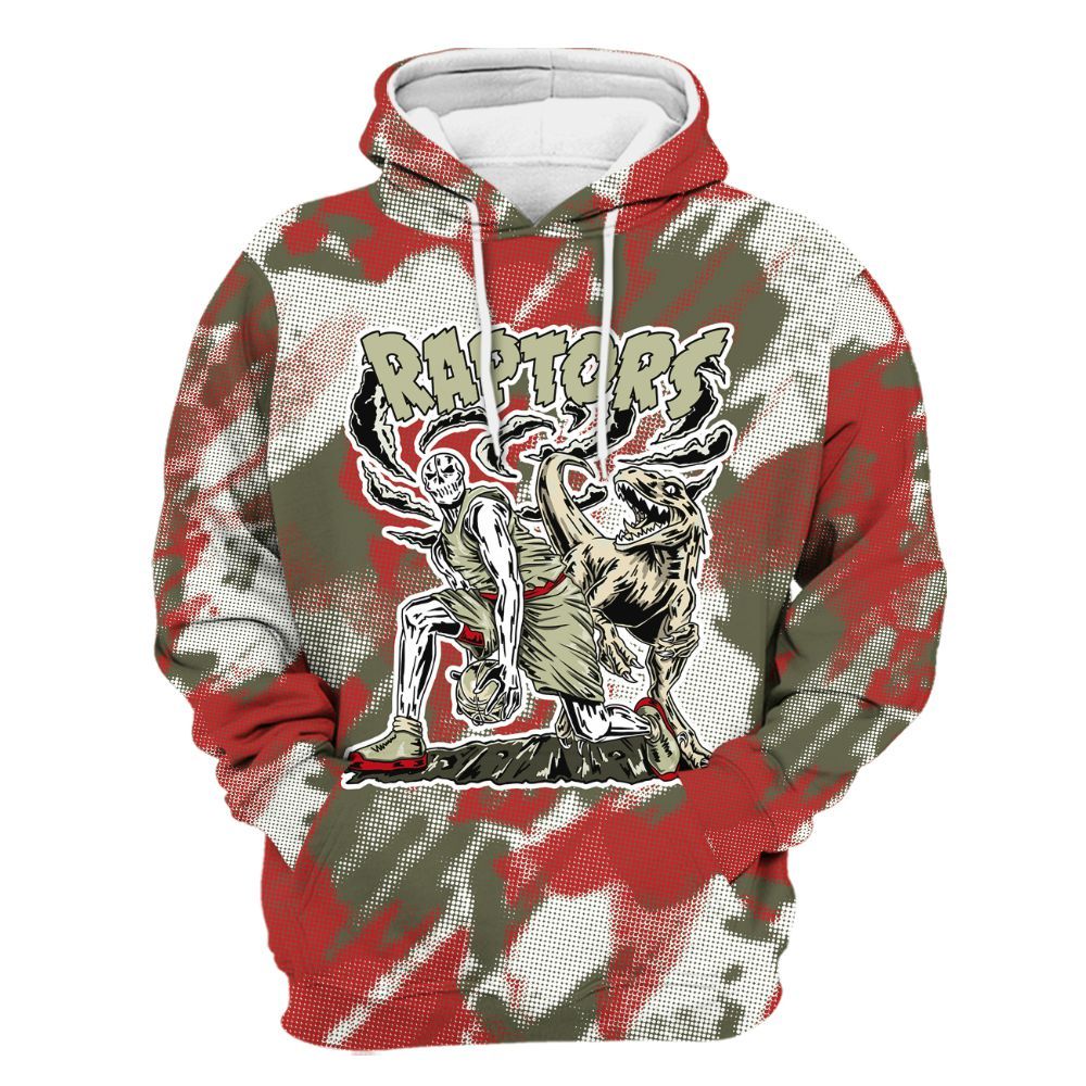 Hoodie To Match Low OG Medium Olive 1s - Raptors Skeleton Abstract Halftone All Over Print