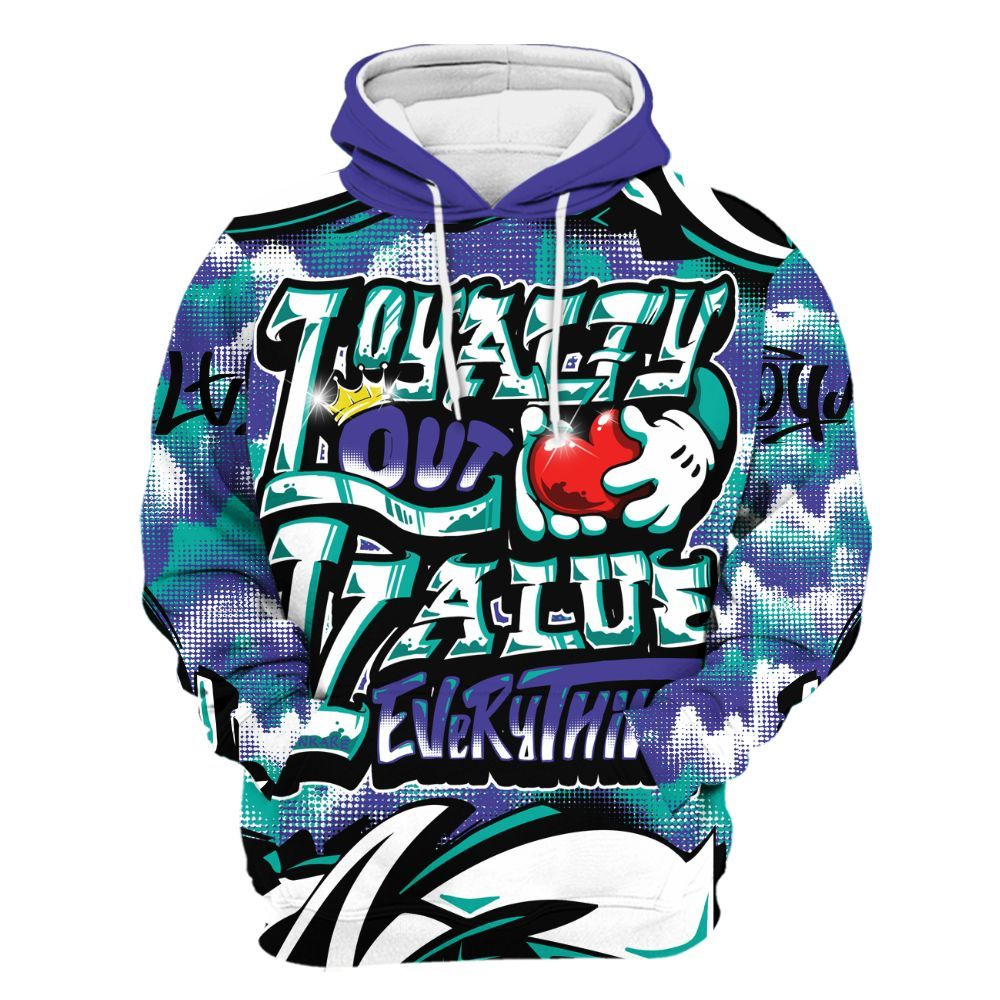 Hoodie To Match Retro Grape 5s - Loyalty Out Value Graffiti All Over Print