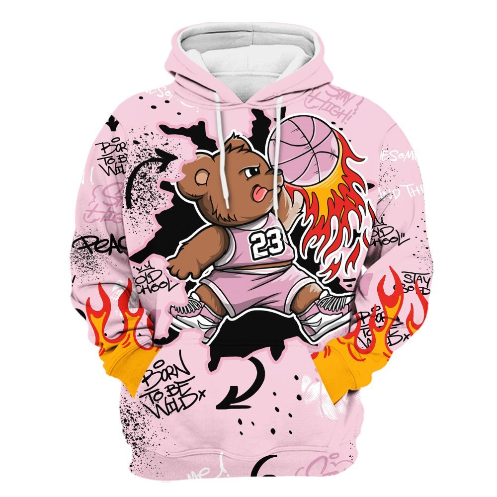 Hoodie To Match Orchid 4s - Number 23 Basketball Bear Custom Name All Over Print