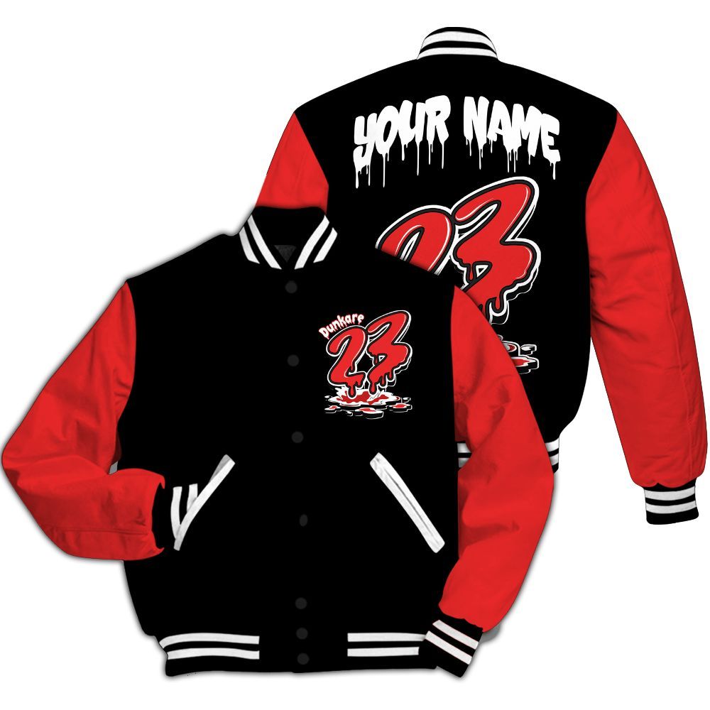Varsity Jacket To Match Red Thunder 4s - Custom Name 23 Drip All Over Print