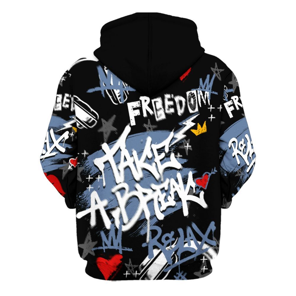 Hoodie To Match Mid Space Jam 1s - Take Break Freedom Graffiti Streetwear All Over Print