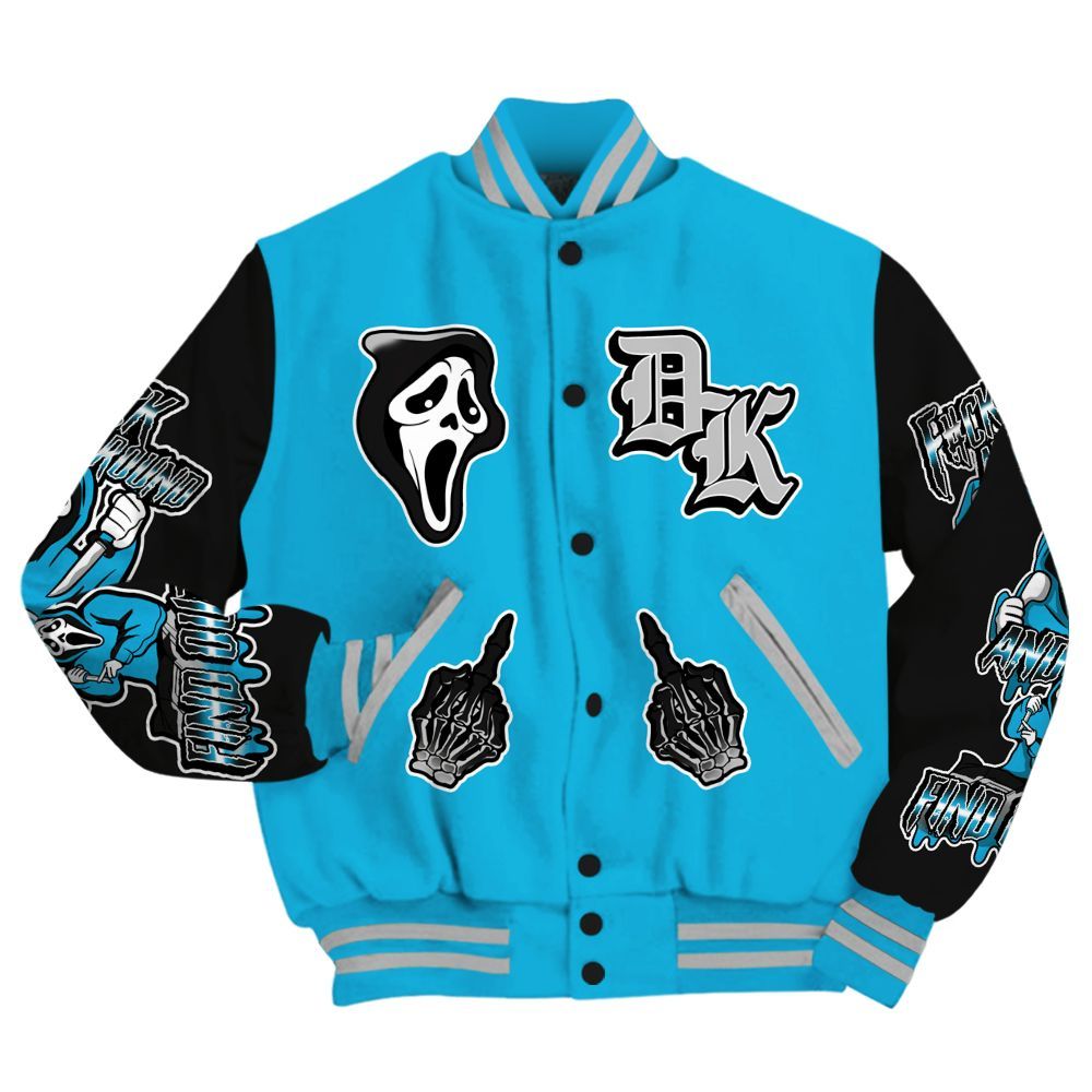 Varsity Jacket To Match Black University Blue 2026 14s - F#CK And Find Out Graphic All Over Print
