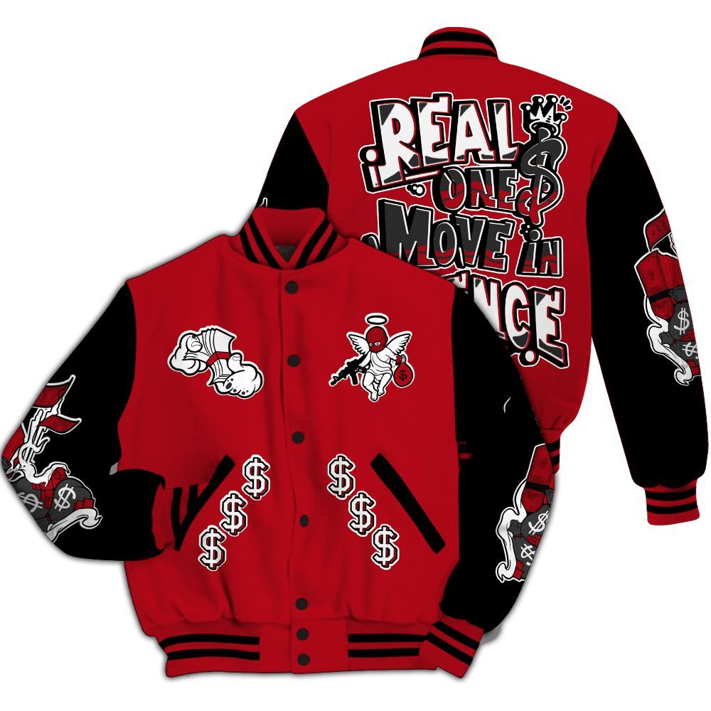 Varsity Jacket To Match Bred Velvet 11s - Ones Move In Silence Graphic All Over Print