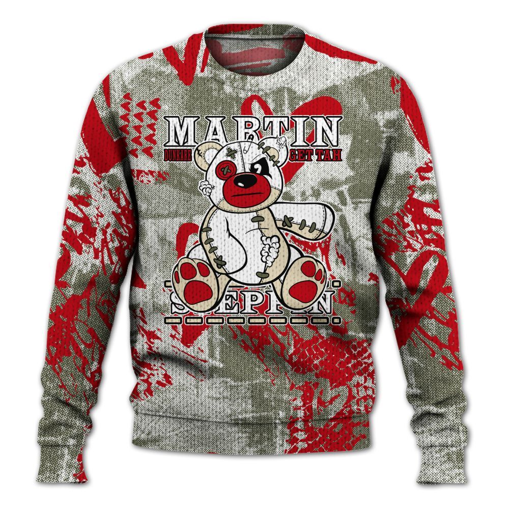 Knitted Sweater To Match Low OG Medium Olive 1s - Tah Steppin Bear Heart Grunge