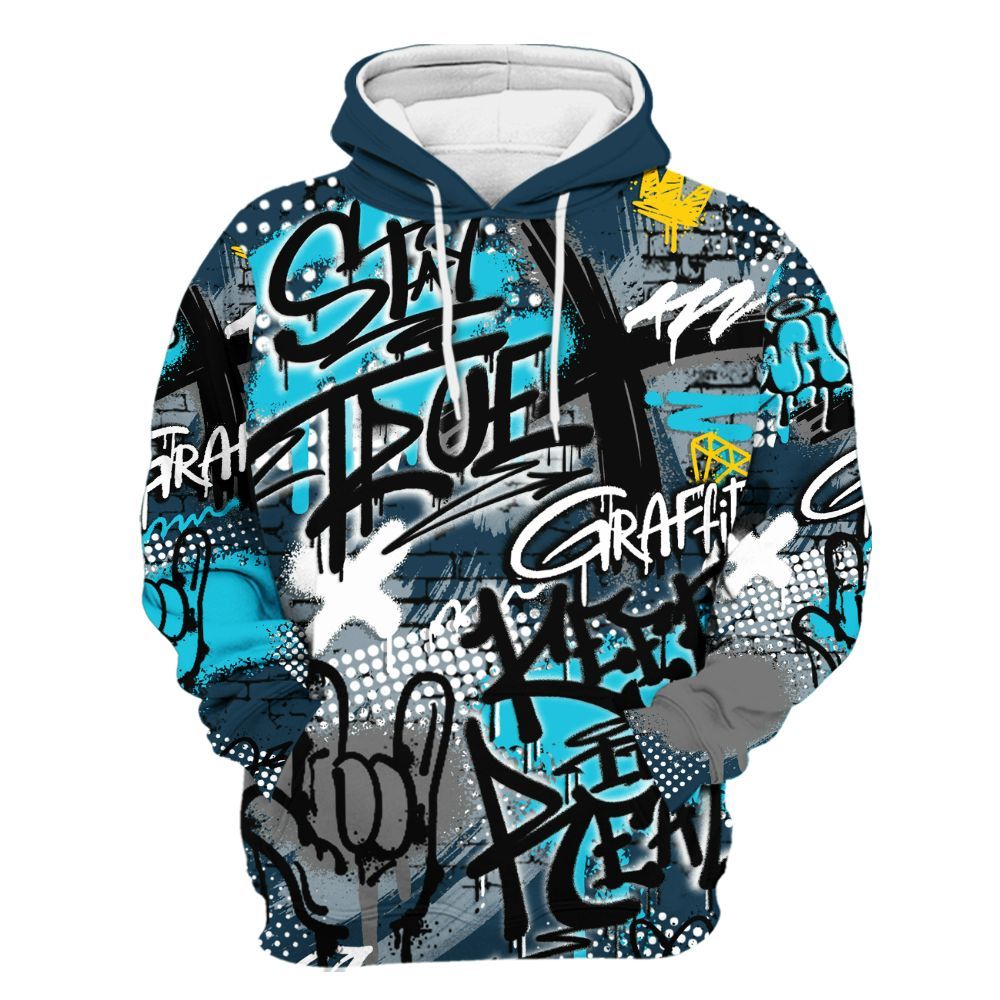 Hoodie To Match Air Navy Baltic Blue - True It Real Graffiti Streetwear All Over Print