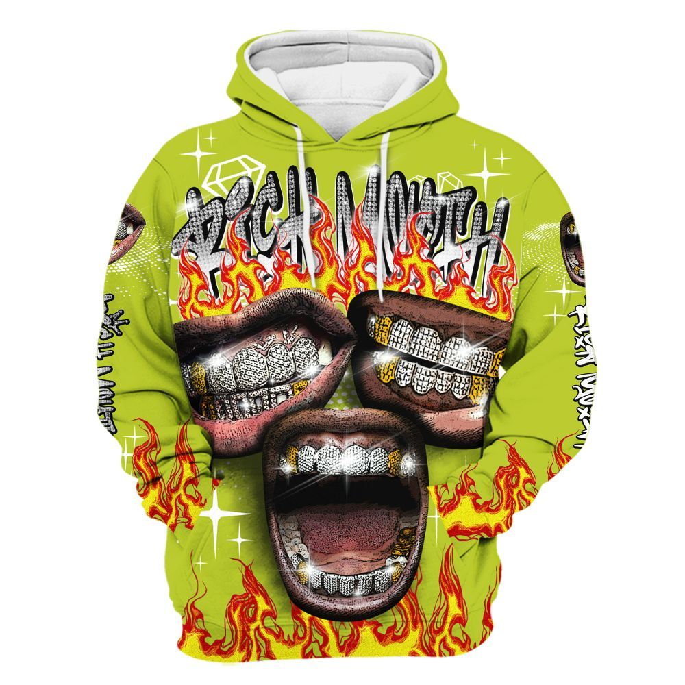 Hoodie To Match Bright Cactus 13s - Rich Mouth Fire Rap Retro 90s All Over Print