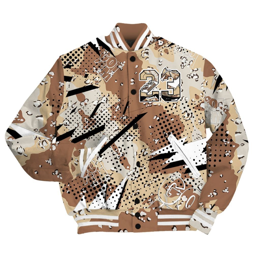 Varsity Jacket To Match Desert Camo 3s Shirt, Custom Name Number 23 5s All Over Print