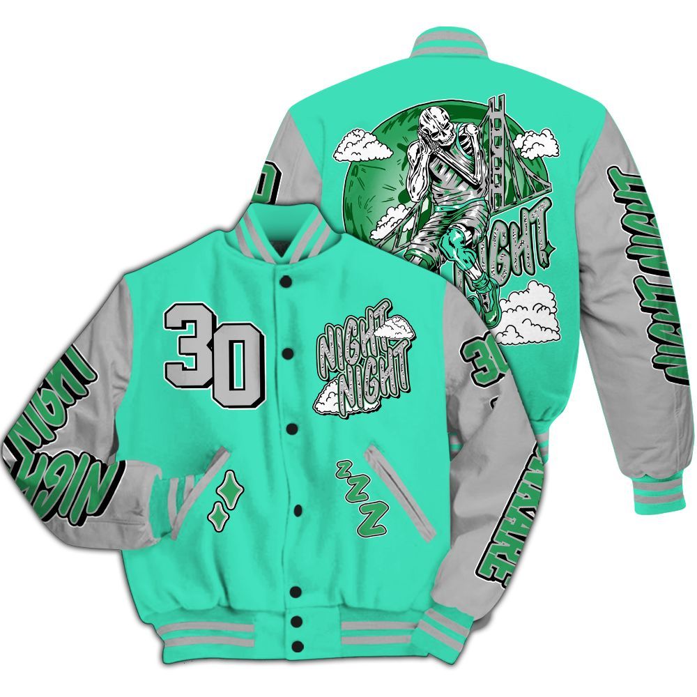 Varsity Jacket To Match Black Green Glow 3s - Seeya Skeleton All Over Print