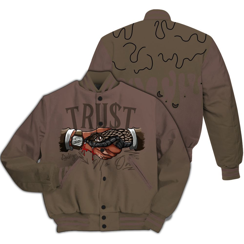 Varsity Jacket To Match AMM Dark Mocha 4s - Trust No One Drip All Over Print