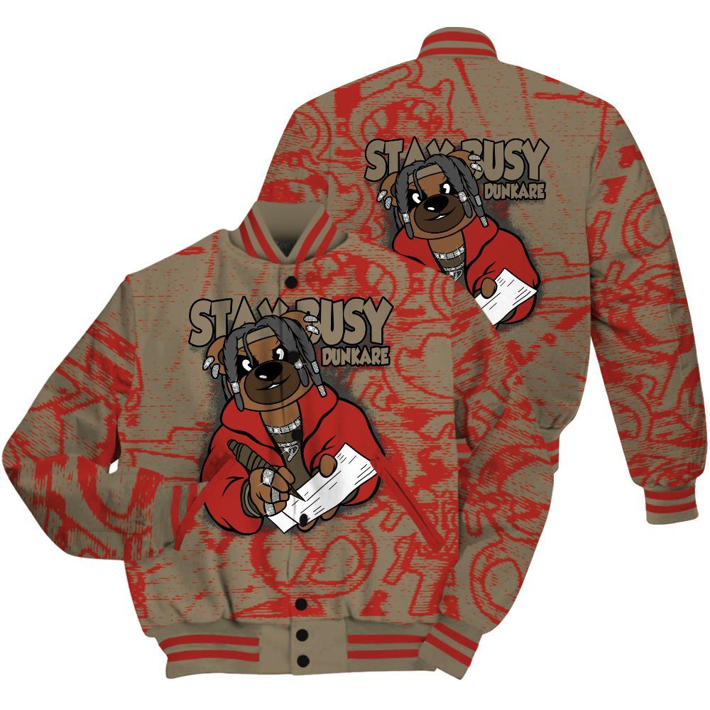 Varsity Jacket To Match Olive 9s Shirt - Maintain Activity Bear Avant-Garde All Over Print