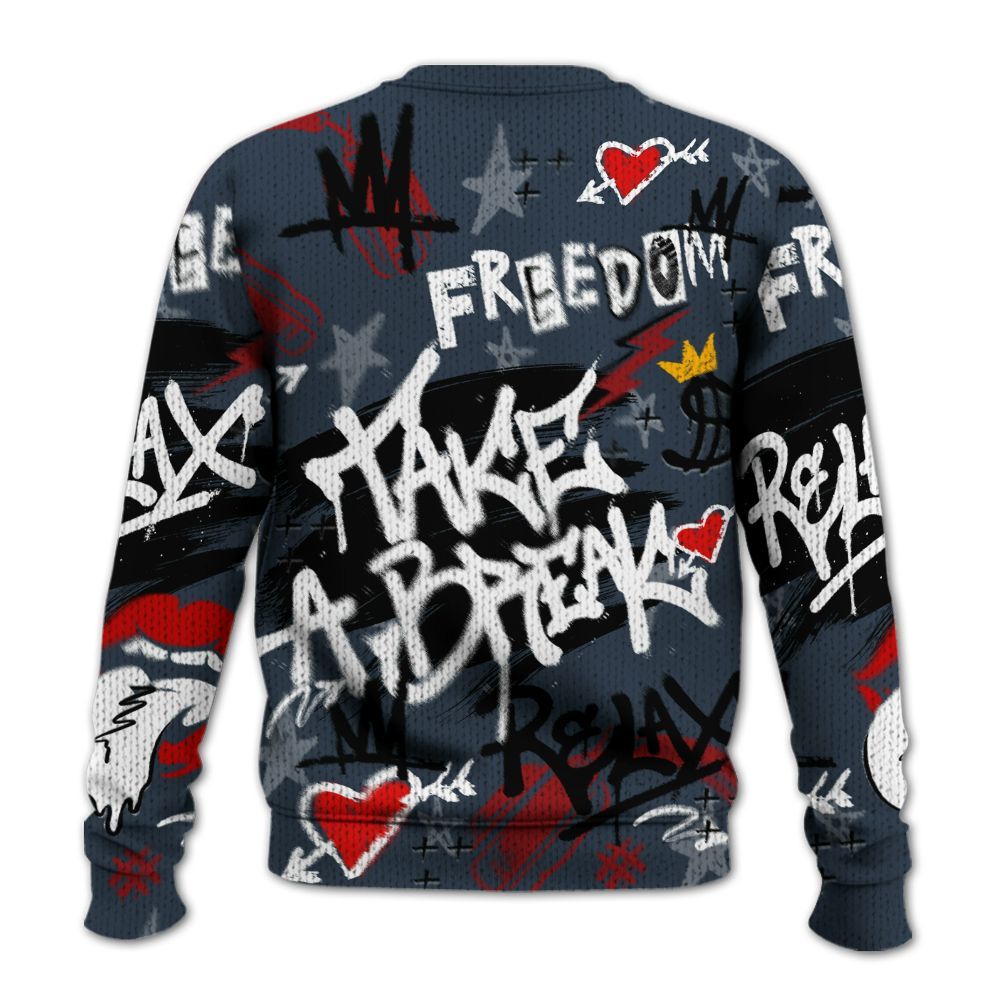 Knitted Sweater To Match Retro Olympic 6s - Take Break Freedom Graffiti Streetwear