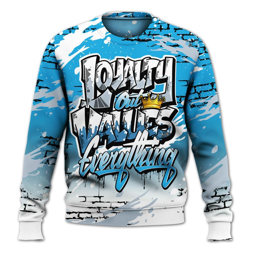 Sweatshirt To Match University Blue Low 2026 11s - Values Of Loyalty Drip All Over Print