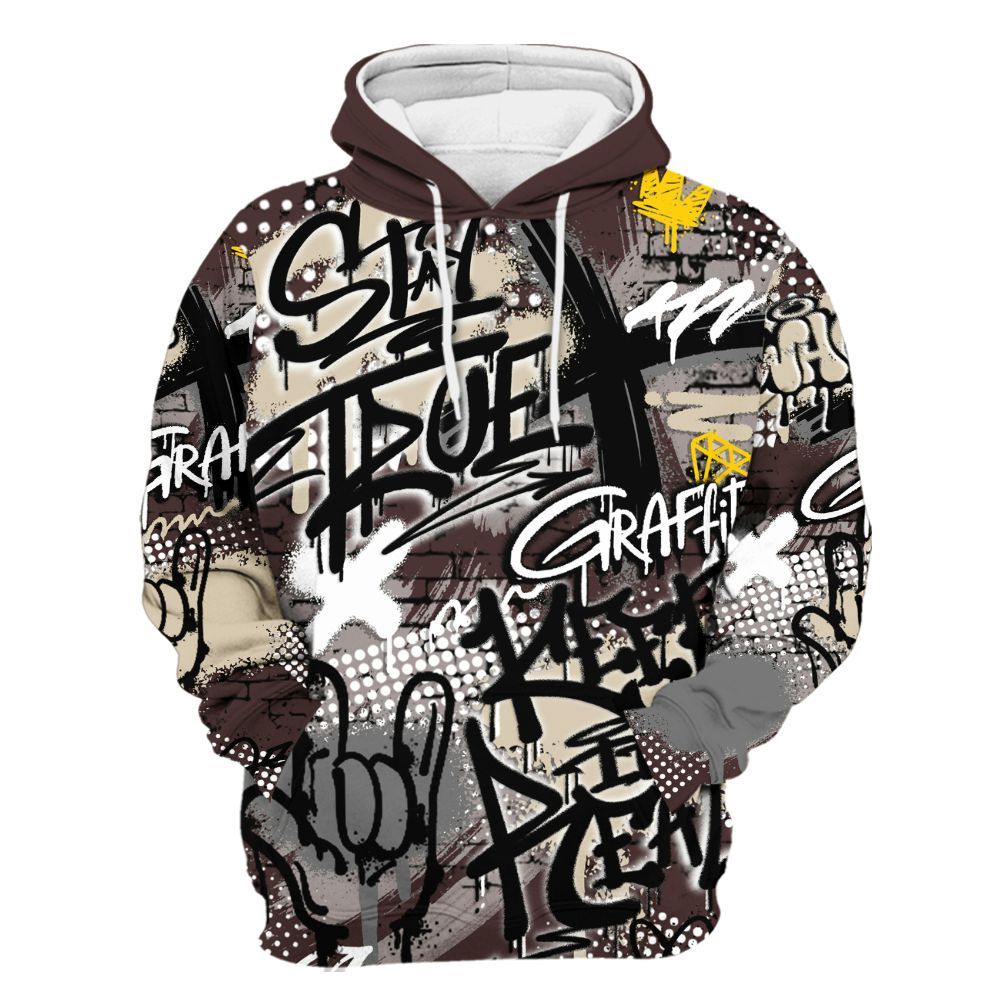 Hoodie To Match Burgundy Crush 3s - True It Real Graffiti Streetwear All Over Print