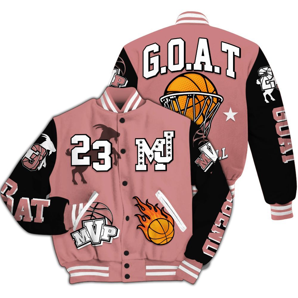 Varsity Jacket To Match Low OG Rust Pink 1s - 23 Goat MVP Basketball All Over Print