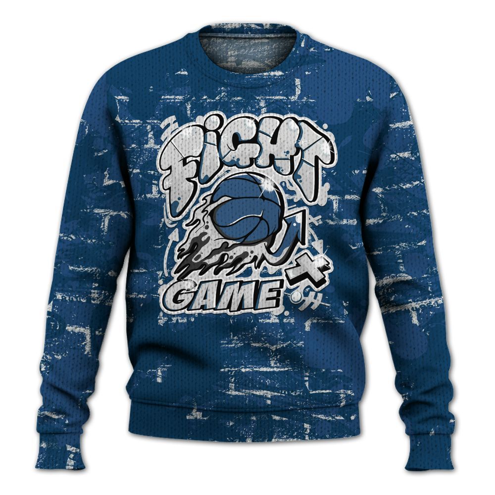 Knitted Sweater To Match High OG Midnight Navy 1s - Fighter Games Graphic Street Art