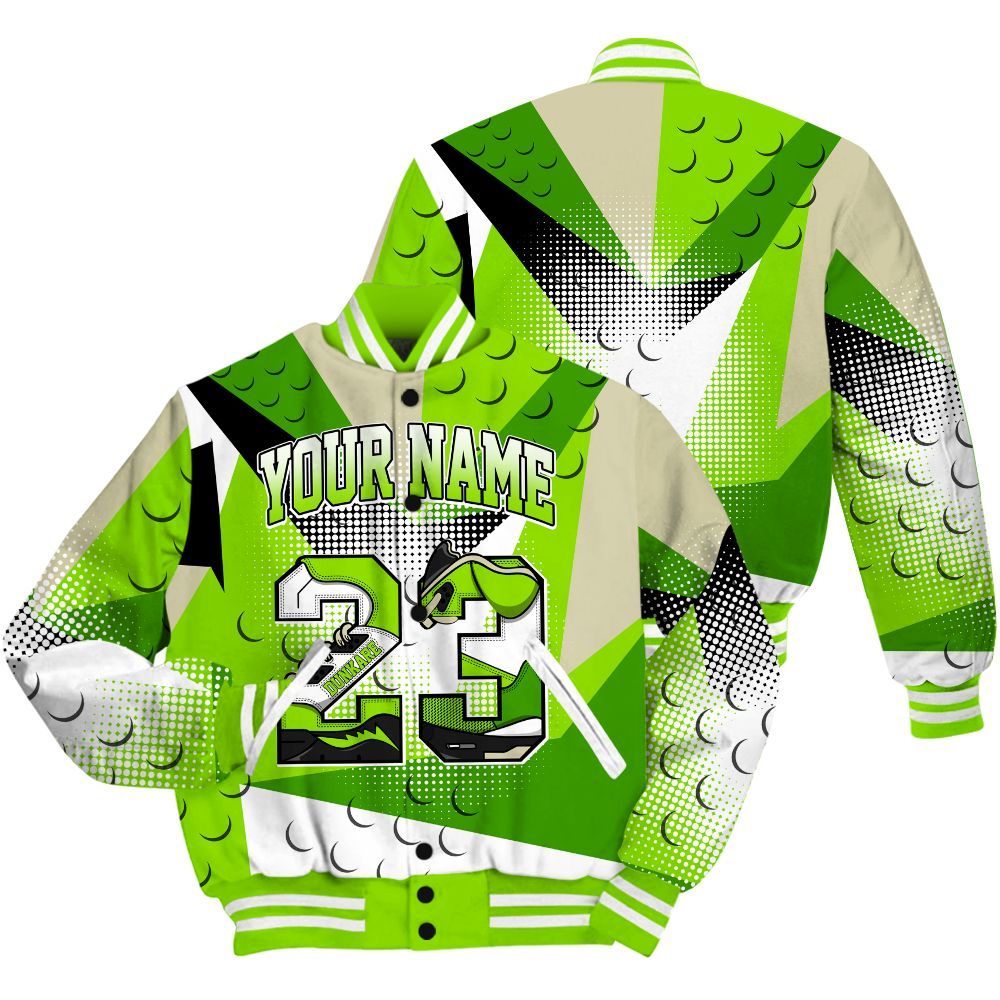 Varsity Jacket To Match Electric Green 6s Shirt, Poly Custom Name Number 23 5s All Over Print