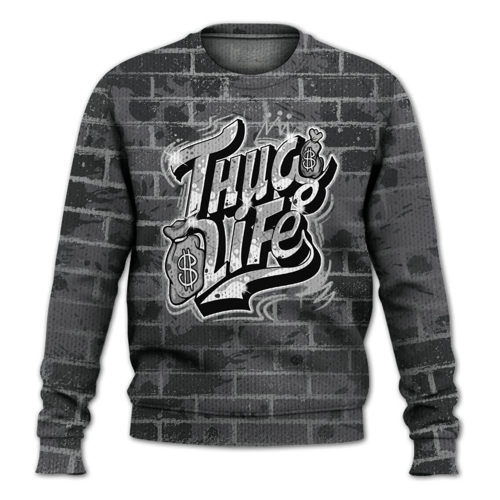 Knitted Sweater To Match White Thunder 4s - Free Thug Living Graphic Brick Art