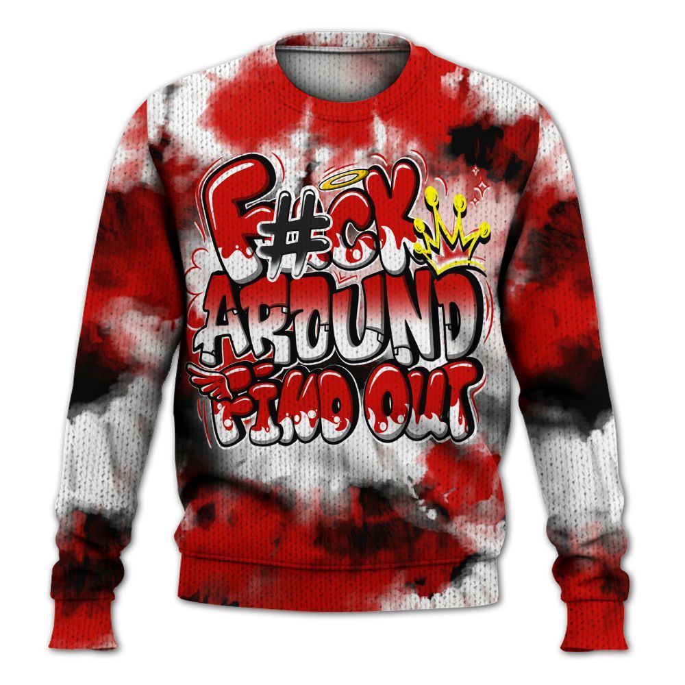 Knitted Sweater To Match Fire Red 6s - Tie Dye FK Around Find Out
