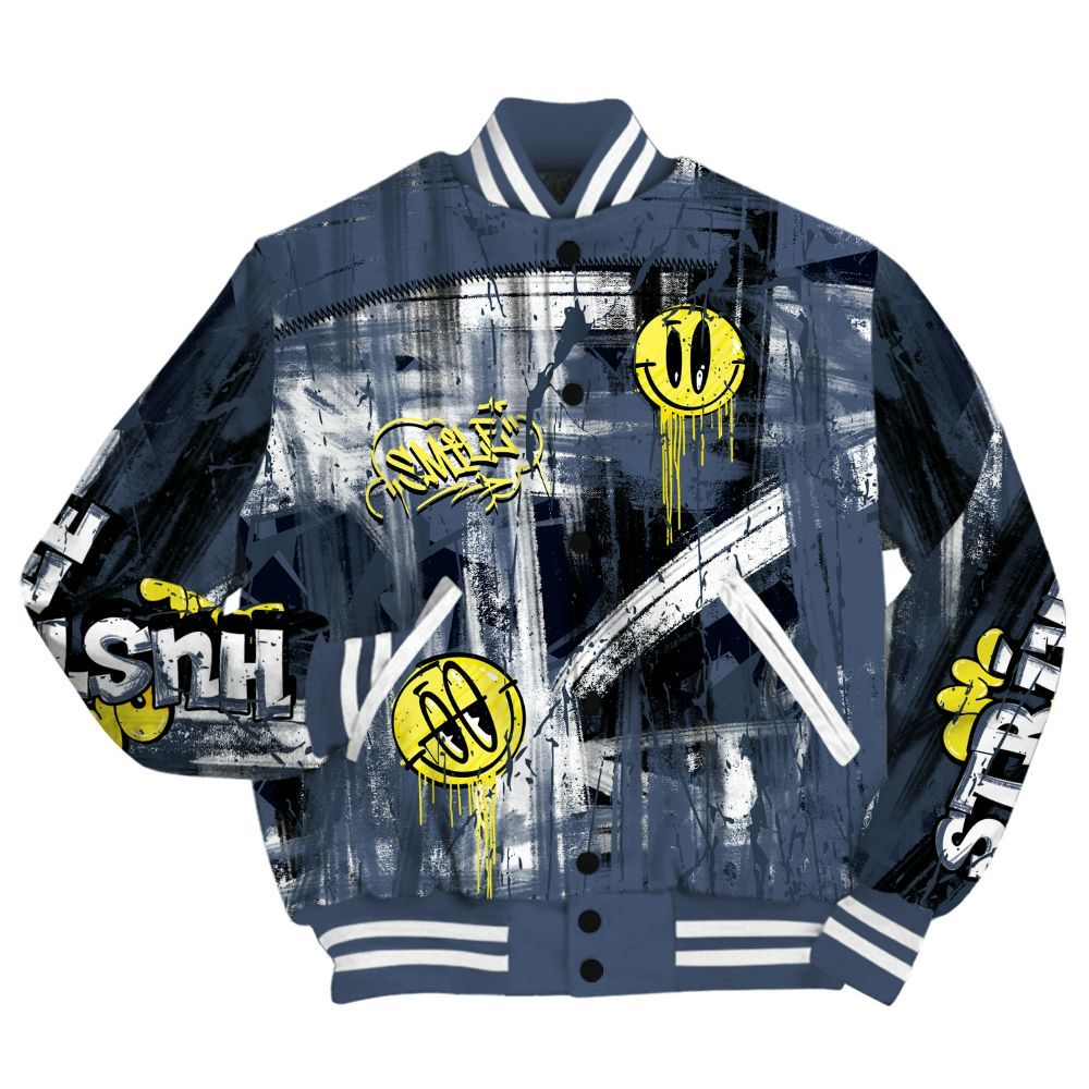 Varsity Jacket To Match Low Diffused Blue 11s - Money Skull Smile Fire All Over Print