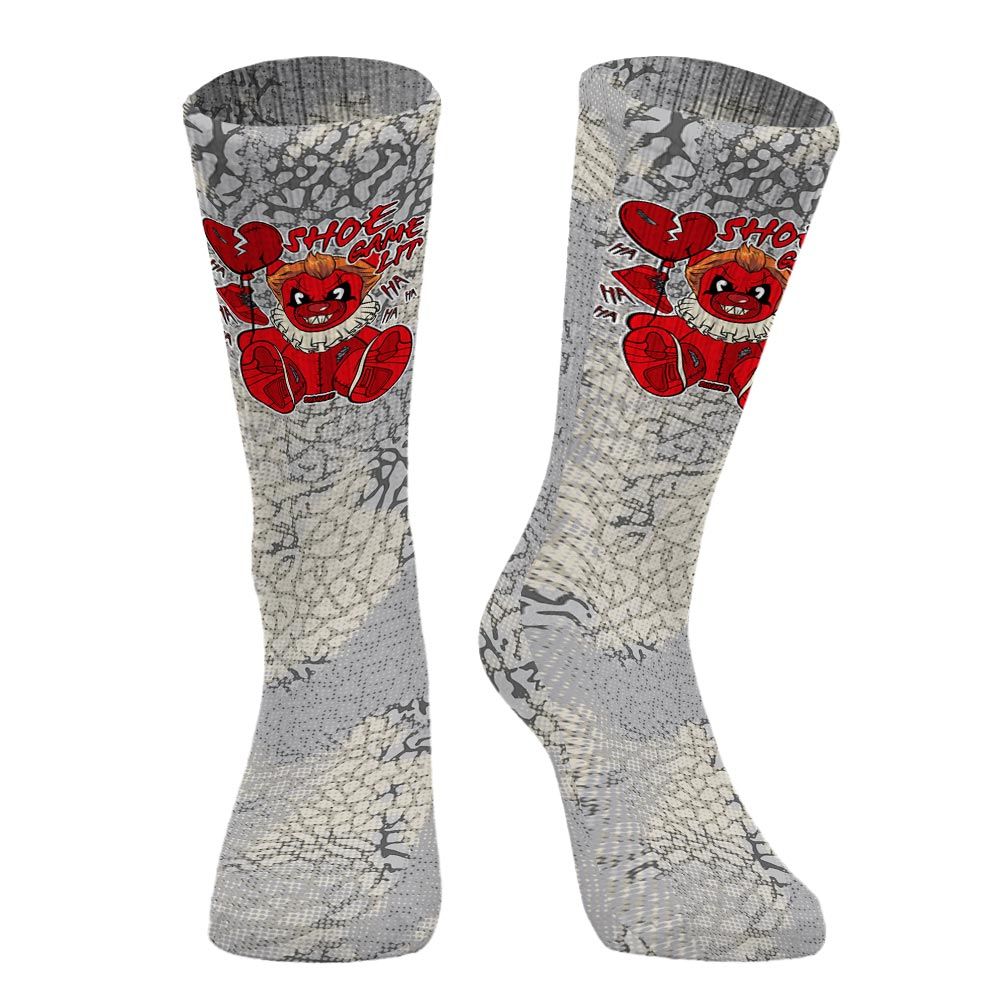 Sock To Match Cement Grey 3s - Shoe Game Bear Halloween Abstract Halftone