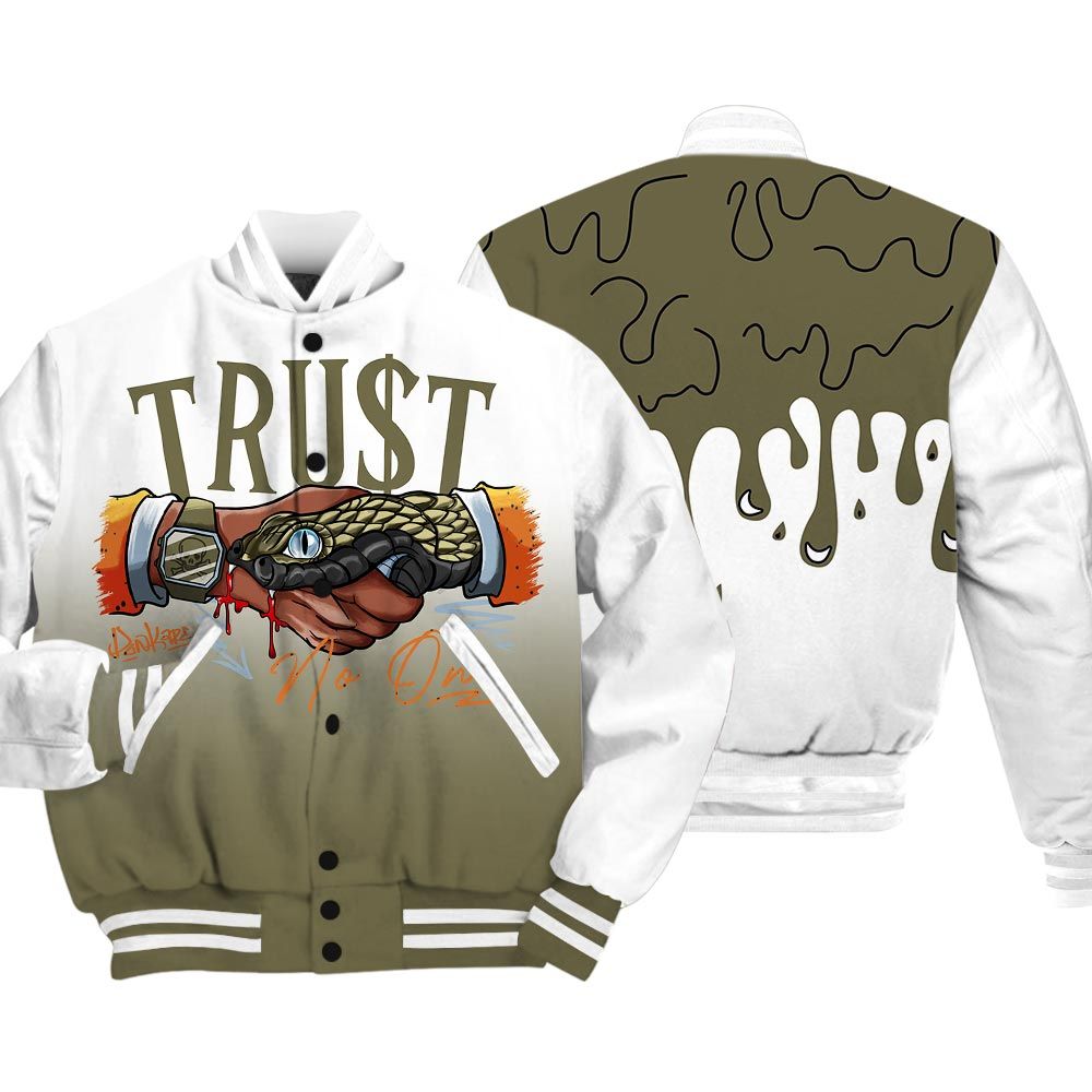 Varsity Jacket To Match Varsity Streetwear Snake Trust No One Drip, Olive 5s T-Shirt, Sneaker Olive 5s Baseball Varsity Jacket 1604 NCT