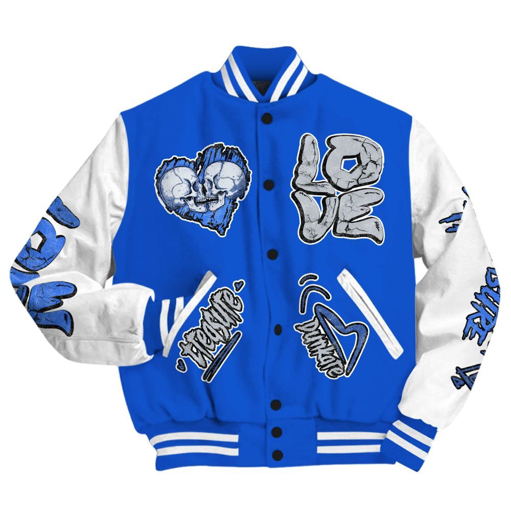 Varsity Jacket To Match Air Foamposite One Royal - Skull Bear All Over Print
