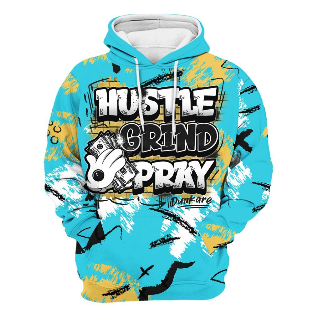 Hoodie To Match Retro Gamma Blue 11s - Hustle Grind Pray Graphic Street Style All Over Print