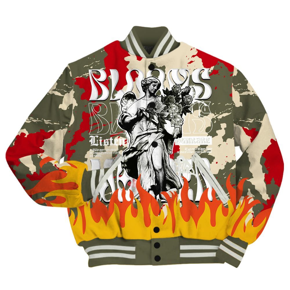 Varsity Jacket To Match Low OG Medium Olive 1s - Blooms Whisper Retro All Over Print