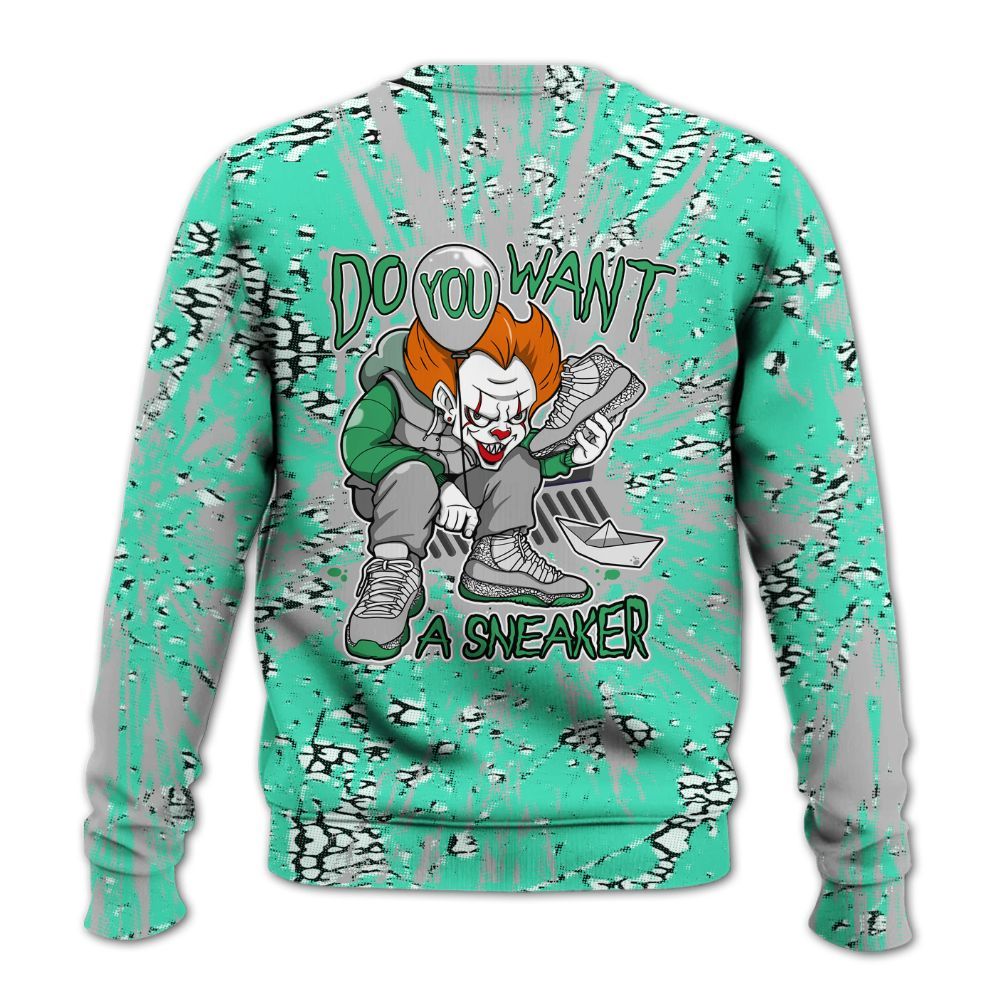 Sweatshirt To Match Black Green Glow 3s - Clown Scary Sneakers Graphic Halloween All Over Print