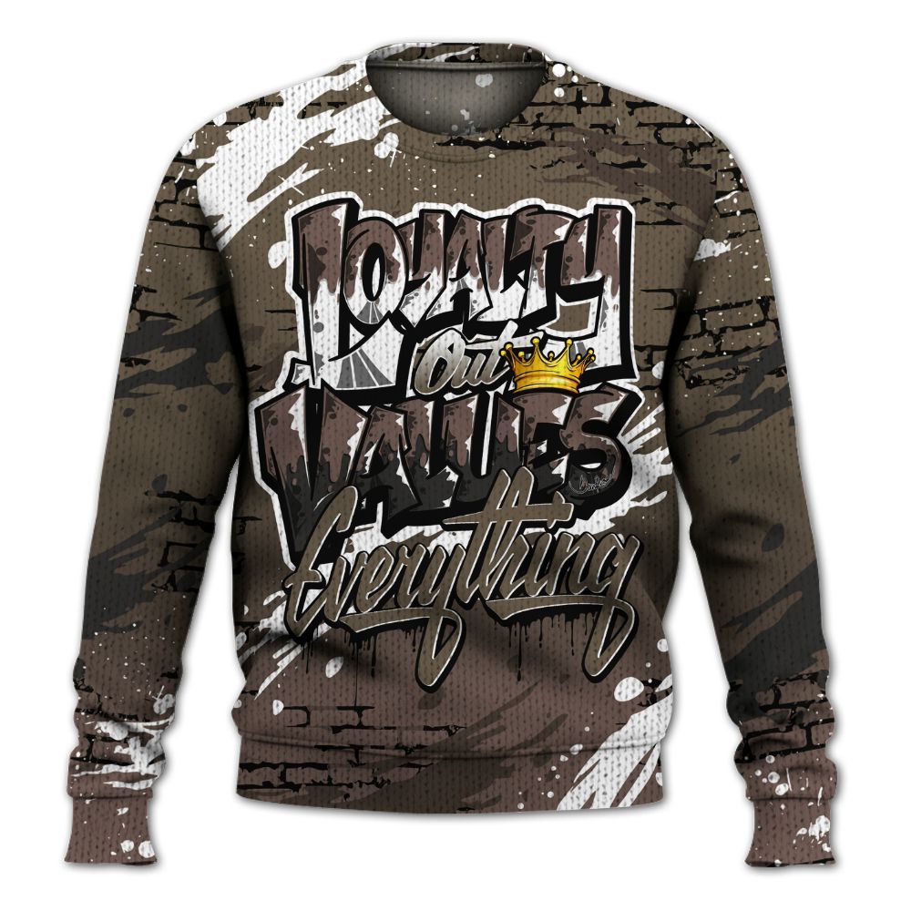 Sweater To Match AMM Dark Mocha 4s - Values Of Loyalty Drip Graphic