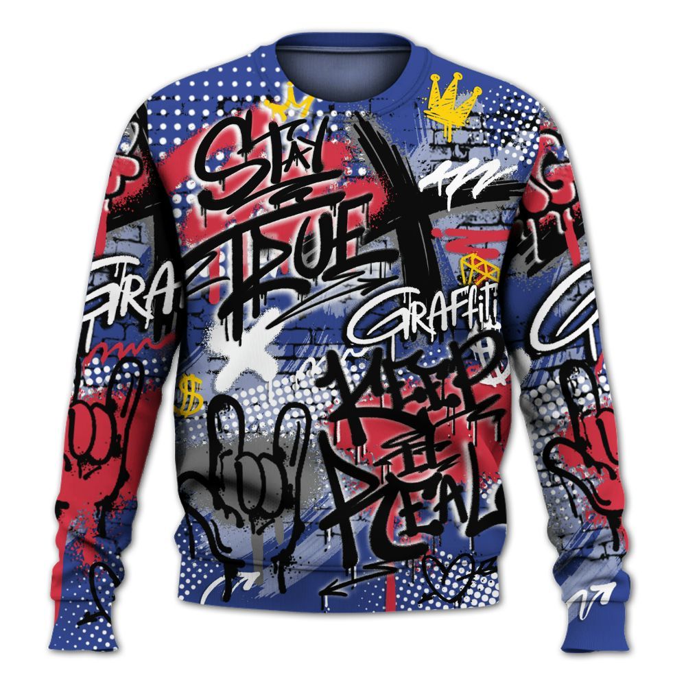 Sweatshirt To Match Air Griffey Max USA Red White Blue 1s - True It Real Graffiti Streetwear All Over Print